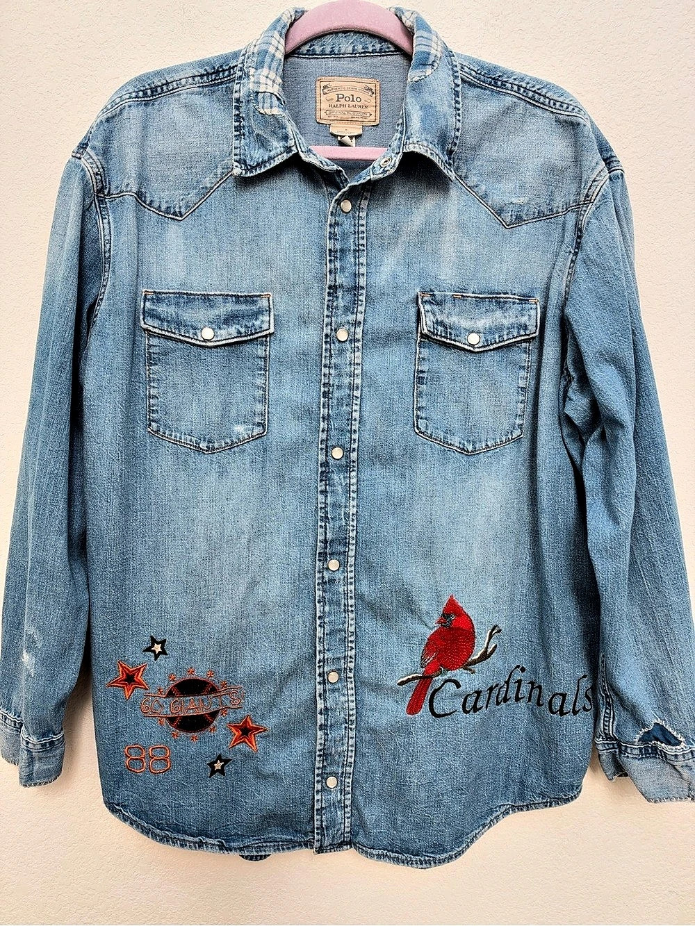 Polo Ralph Lauren Denim Western Shirt Size M Oversized Y2k Style w/ patchwork